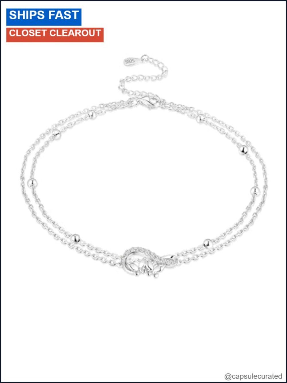 Moissanite Layered Anklet 925 Sterling Silver Butterfly Charm Adjustable